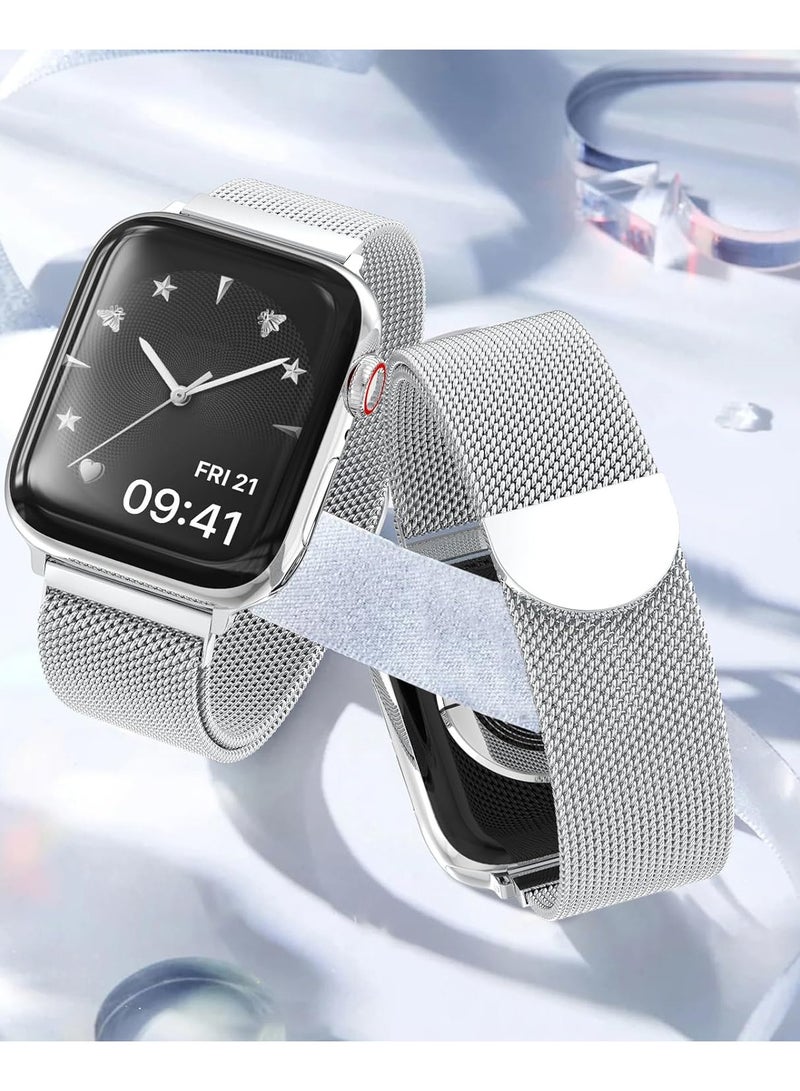 Compatible with Apple Watch Band Series 10, Ultra 2, SE, Ultra 9 8 7 6 5 4  42mm 44mm 45mm 46mm 49mm Women and Men, Stainless Steel Mesh Loop Magnetic Clasp Replacement for iWatch Bands - view 5